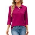 thumbnail image 5 of Polo Shirts for Women 3/4 Length Sleeve Golf Shirts 3-Button Quick Dry Workout Tops Collared for Work Running Tennis,Hot Pink XL, 5 of 6