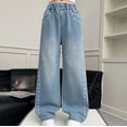 thumbnail image 2 of OSOLU Girls Jeans Casual Straight Leg Long with Side Love Heart Embroidery Denim Pants Relaxed Holiday Trousers, 2 of 9