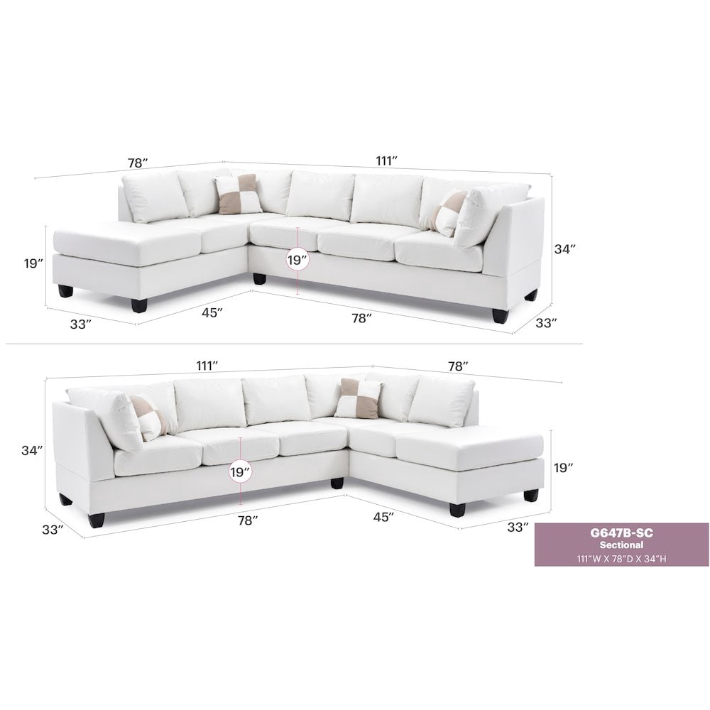 Glory Furniture Malone Sectional in White Color