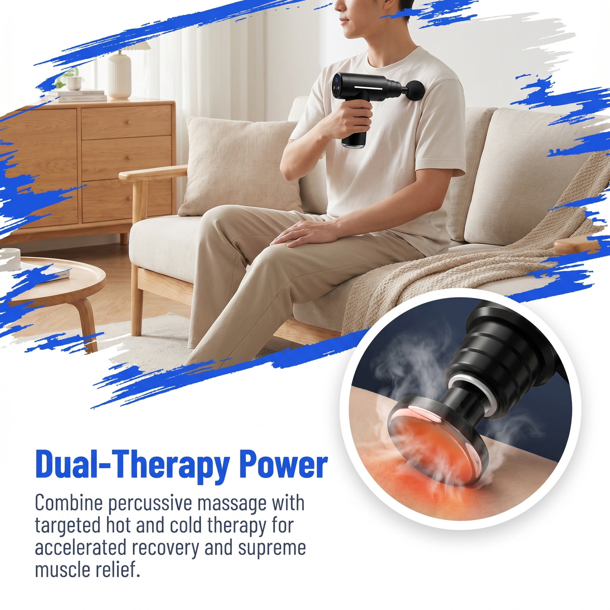 Mini Percussion Massage Gun with Heat and Cold Compress, Electric Muscle Massager for Athletes, 6 Interchangeable Heads, 5-Speed Quiet Brushless Motor, Portable Travel Case Included