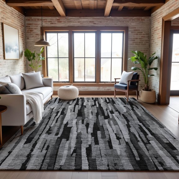 Addison Rugs Mayfield Premium Machine Washable Transitional Stripes Gray Rectangle Rug, 8' x 10'