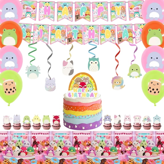 Squish-mallows Birthday Party Supplies,Squish-mallows Party Decorations Set-Squish-mallows Balloons Banners Cake Toppers and Birthday Balloons for Kids Squish-mallows Themed Birthday Party
