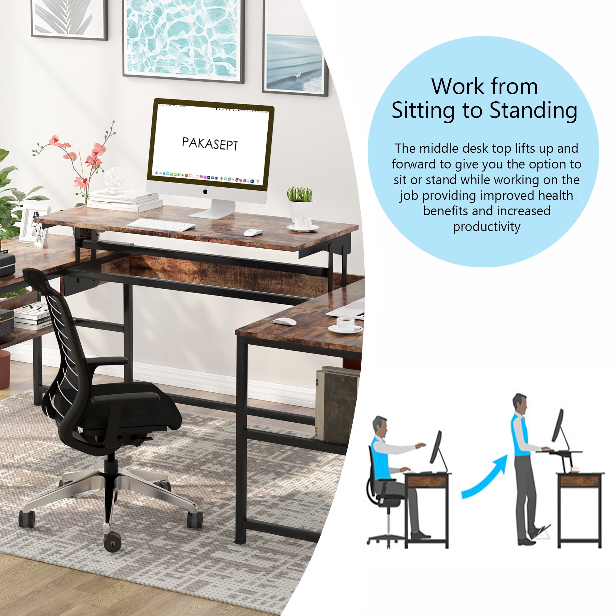 Buy PAKASEPT U Shaped Desk with Lift Top, Sit to Stand L Shaped