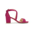 thumbnail image 3 of BLISSFUL STEP Women's Open Toe Cross Strap Mid Block Heel Sandals Hot Pink 10, 3 of 8