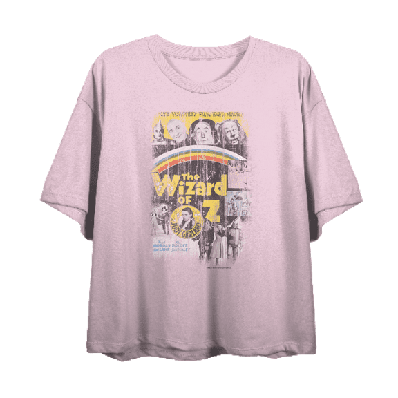 Wizard Of Oz Distressed Movie Poster
Women's Pink Crew Neck Short Sleeve Crop Tee-Medium