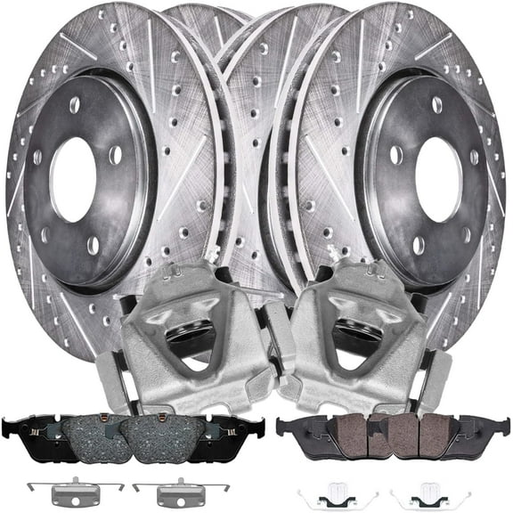 Detroit Axle - Front and Rear Drilled Rotors Brake Pads Calipers w/Bracket Replacement for BMW X1 328i xDrive - 10pc Set