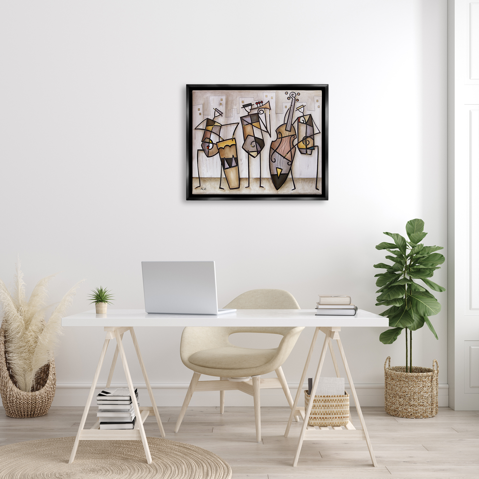 Stupell Industries Musical Trio Abstract Modern Painting Jet Black Framed Floating Canvas Wall Art, 24x30, by Eric Waugh