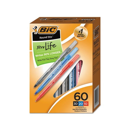 Round Stic Xtra Precision Stick Ballpoint Pen Value Pack 1 mm, Assorted Ink/Barrel, 60/Pack
