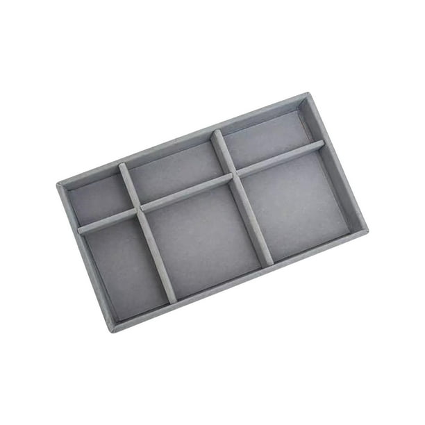 Caja de almacenamiento de joyería de 6 rejillas en color gris, organizador de escritorio, bandeja de almacenamiento de maquillaje, soporte para aretes, pulseras y anillos