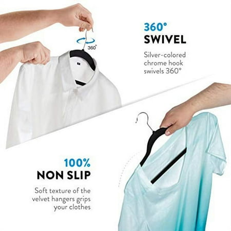 Velvet Heavy Weight Clothing Hanger, 50 Pack, Black