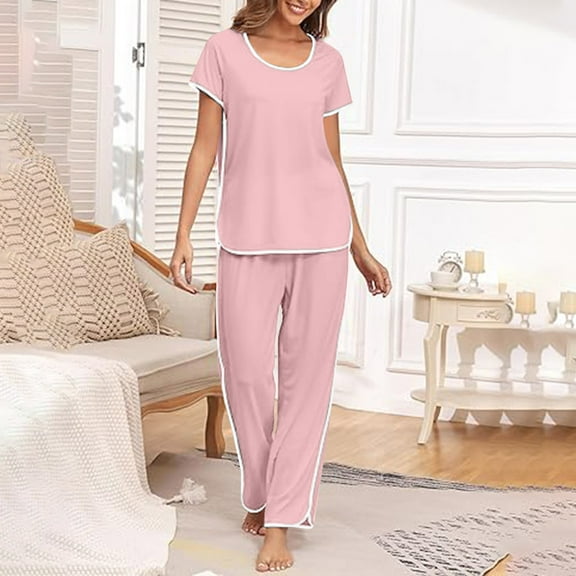 Sakmal Womens Pajamas Sets Under $10 Long Sleeve Pink Comfy Solid Opening Nightwear Tops for Ladies