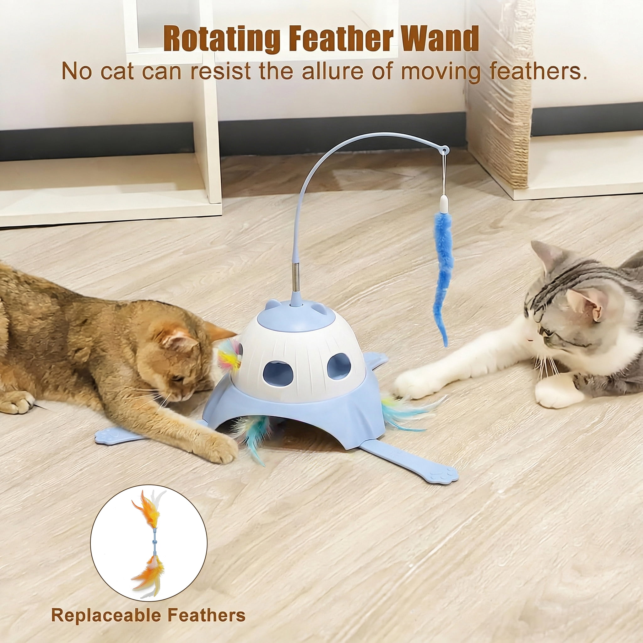 3 In 1 Fully Automatic Cat Toy Interactive Cat Toys for Indoor Cats, Motion Activate Automatic Cat Toys, Hunting Chase Hide and Seek Game, Plush Rat Tail & Whack A Mole & Rotating Feather Wand