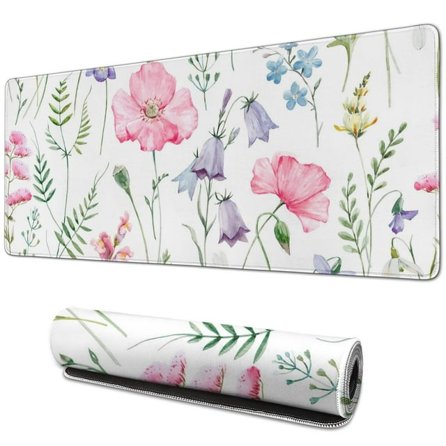 Premium Personalized Floral Mouse Pad - Beautiful Flower Plants Design - Washable & Textured Lycra - Non-Slip Base for Computer Mouse, 31.5x11.8 Inches
