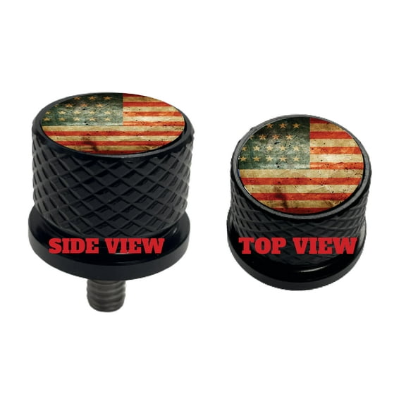 Rustic American Flag Large Knurled Aluminum Rear 1/4-20 Black Seat Bolt Fits Harley Davidson 1996-2024 . Custom Made In the USA
