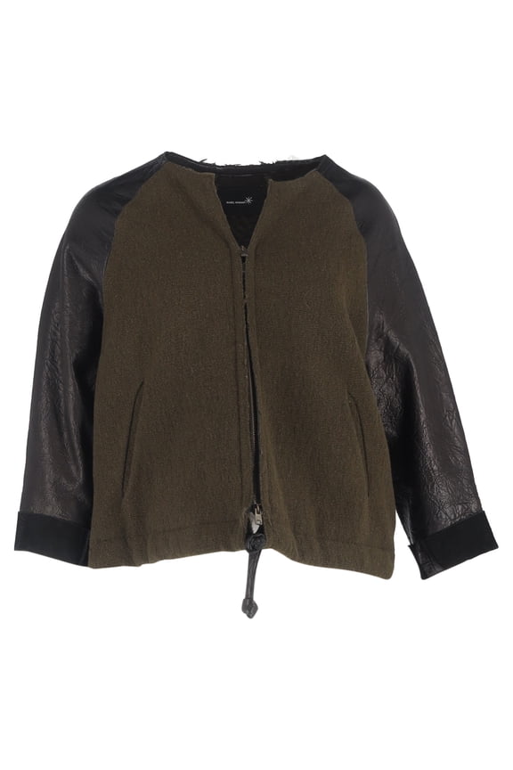 Pre-Owned Isabel Marant Zipped Jacket in Olive and Black Wool and Leather