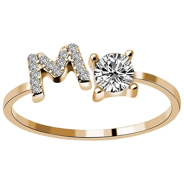 Dsscvnef Fashionable and Opening 26 Letters with Diamond Ring Ladies Jewelry