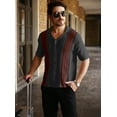 thumbnail image 2 of Zaitun Men's Knit Shirts Short Sleeve Vintage Cuban Collar Button Down with Crochet Cable Design, 2 of 7