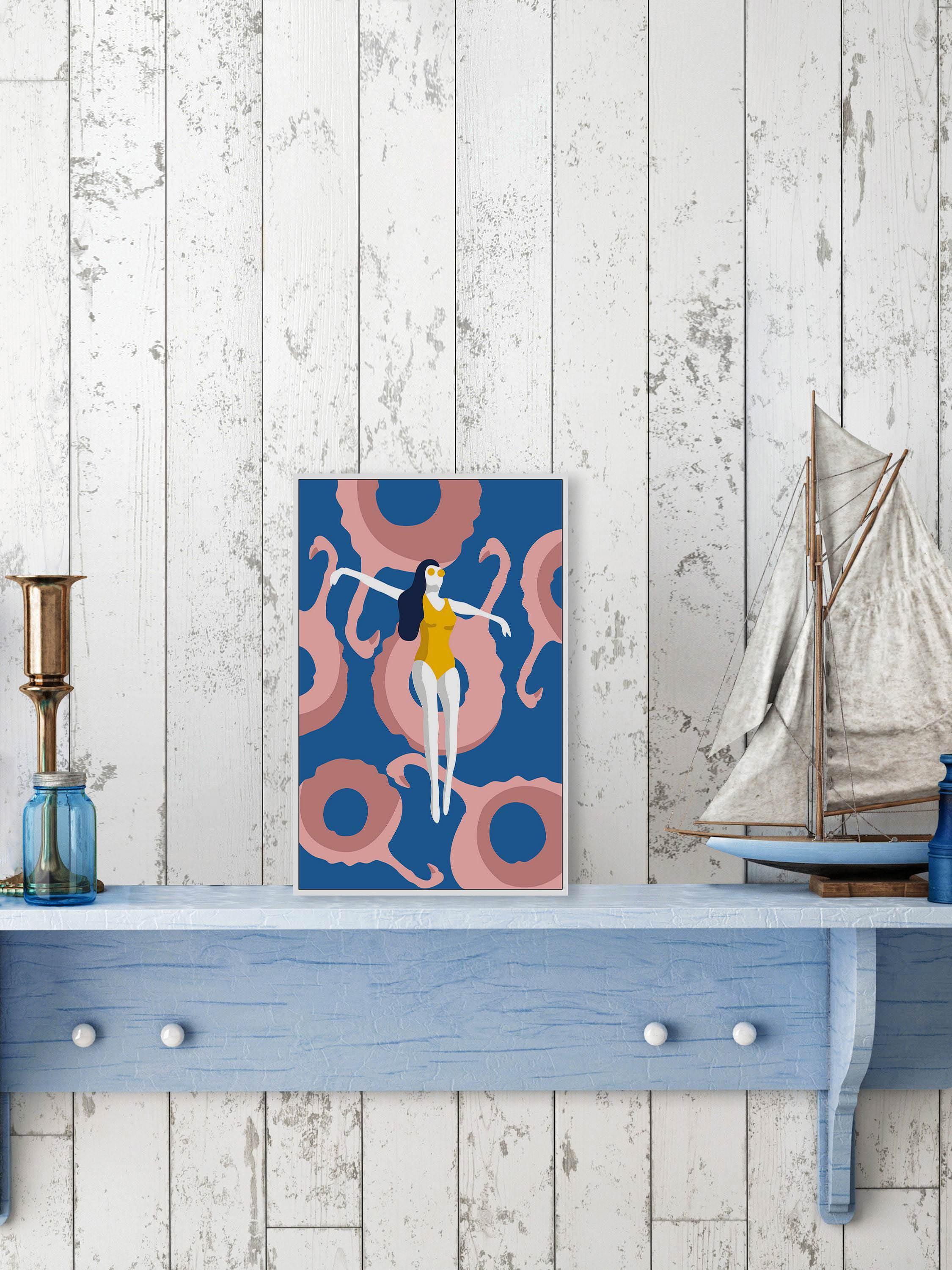 Flamingo Floaters Floater Framed Painting Print on Canvas