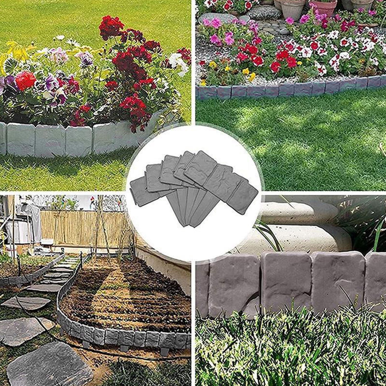 Garden Edging Border Plastic Landscape Edging Imitation Stone Effect Fence Flower Bed Edging Decorative Fence