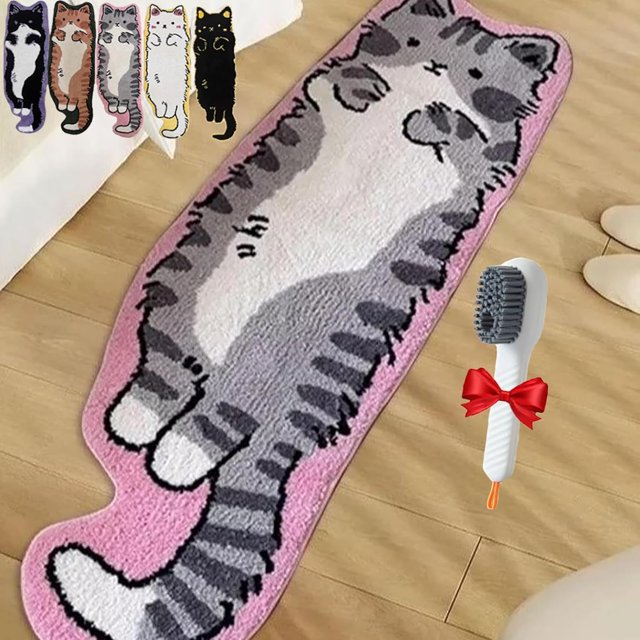 Cat Rug, Cute Cat Shaped Rug for Bedroom, Washable Irregular Cartoon Tufted Rug, Modern Printed Area Rugs Room Decor (Pink, S)