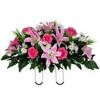 Sympathy Silks Artificial Cemetery Flowers Pink Lily and Rose with White Daisies