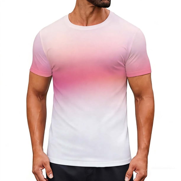Tops para hombre, blusas y camisas de cuello redondo y manga corta para hombre, blusas y camisas casuales deportivas con estampado degradado divertido para hombre y mujer, blusas vintage de manga cort