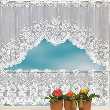 French Lace Cafe Curtains Outtop 2PCS Lace Coffee Cafe Window Tier Curtain Set Kitchen Dining Room Home Decor Lot (HOT SALE) ()