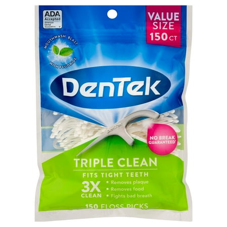 Copper Floss - DenTek Triple Clean Floss Picks, No Break Guarantee, 150 Count