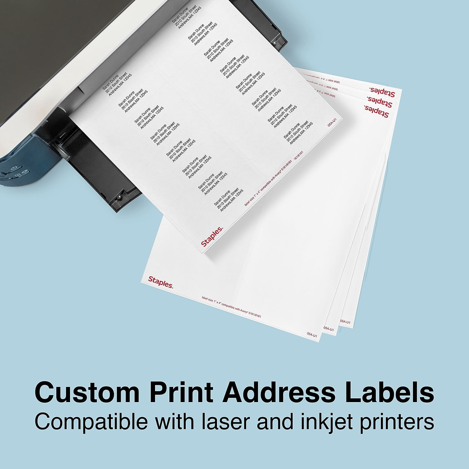 Staples Laser/Inkjet Address Labels 1" x 4" Bright White 20 Labels/Sheet 10000/Carton ST18064-CCVS