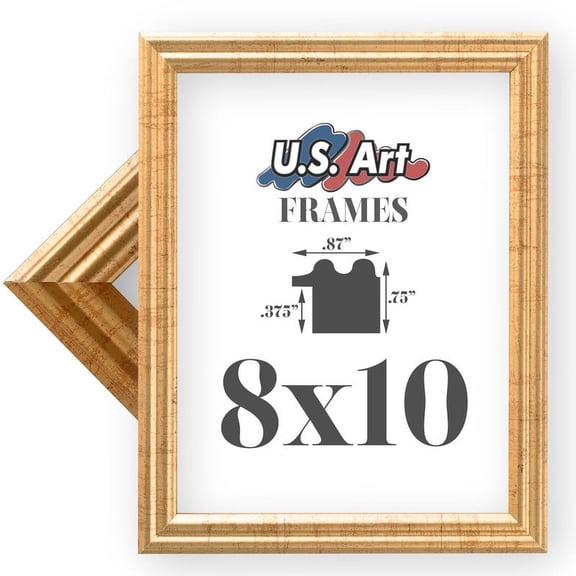 US Art Frames 8x10 Traditional Style Antique Gold Thin .75 Inch Wide, Solid Wood, Wall Decor Picture Poster Photo Frame