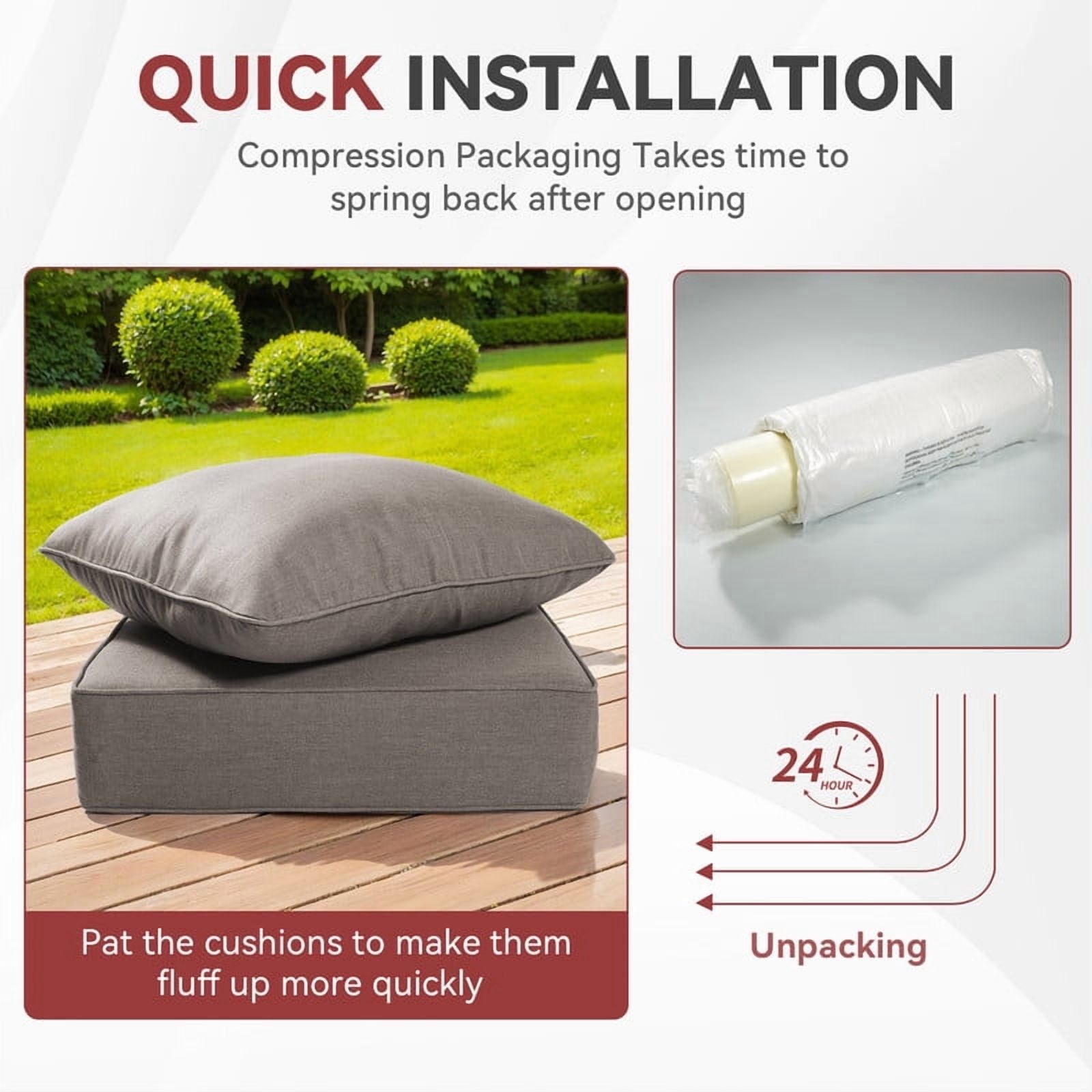 Gymojoy 24 in. x 24 in. x 6 in.Deep Seat Cushion Set, Olefin 4-Piece Deep Seating Outdoor Replacement Lounge Chair loveseat Sofa Cushion in Gray