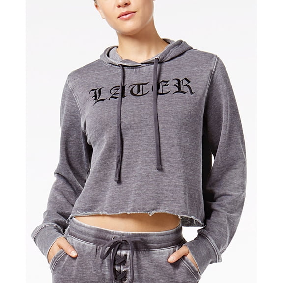 Material Girl Active Juniors Later Hater Cropped Hoodie Heather Charcoal XS