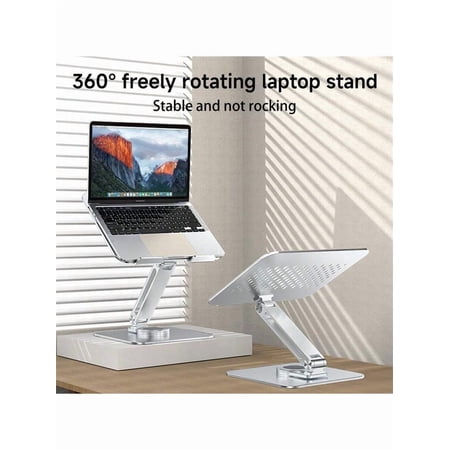 Adjustable Laptop Stand With 360 Rotating Base, Ergonomic Laptop Riser For Collaborative Work, Dual Rotary Shaft Fully Foldable For Easy Storage, Fits All Laptops Up To 16 Inches Silver