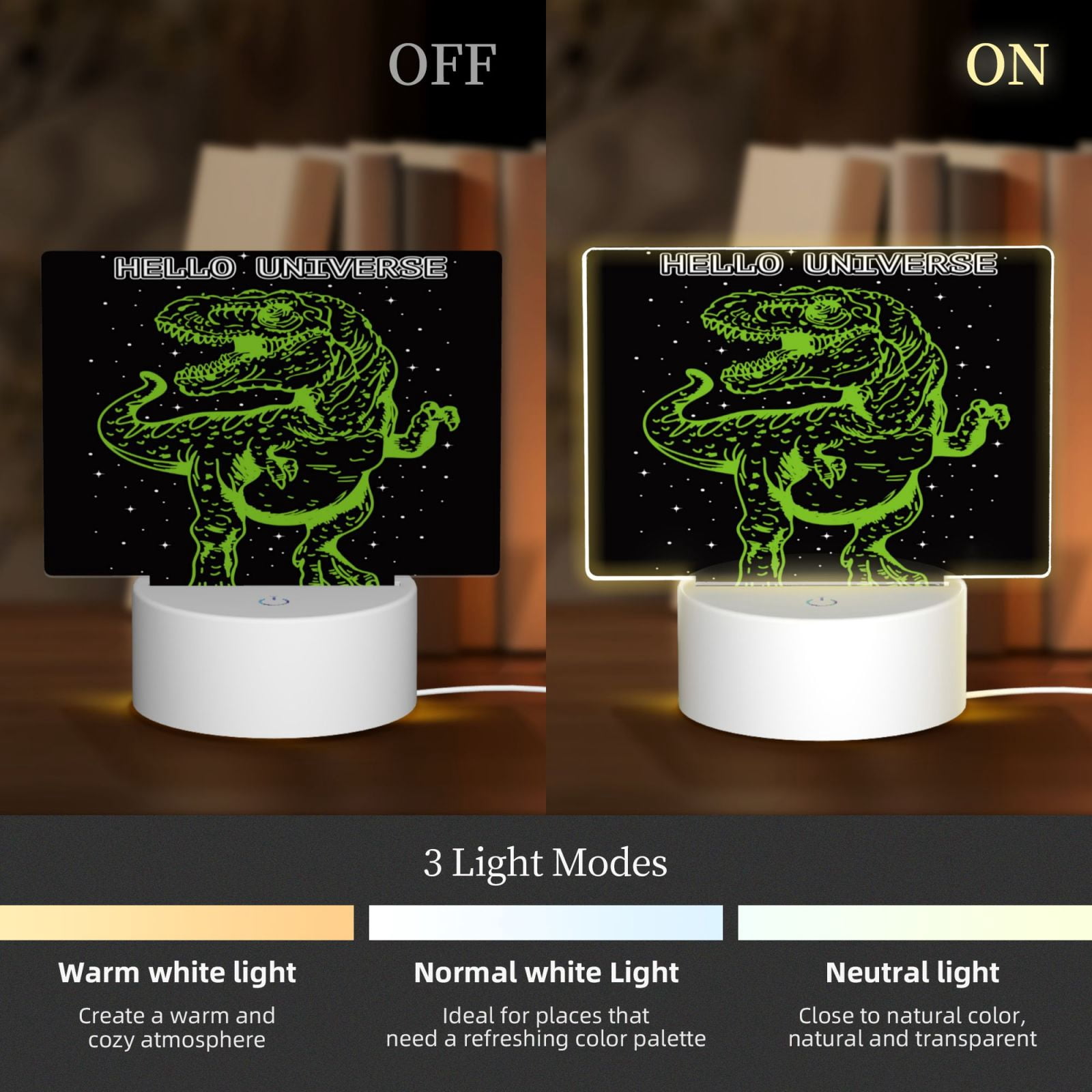 Kdxio DINOSAUR IN SPACE Rectangular Acrylic Night Light Acrylic Sleep Night Light Friend Gifts for Birthday Gifts for Women Teens Boys Girls