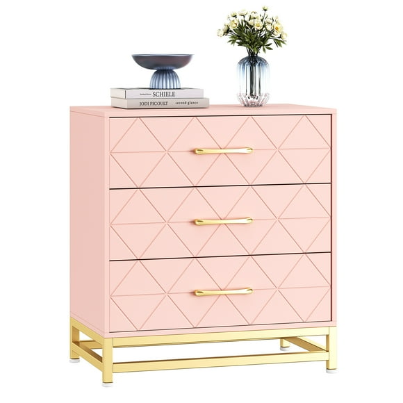 Cómoda de 3 Cajones para Recámara - Mueble Moderno con Almacenamiento, Rosa