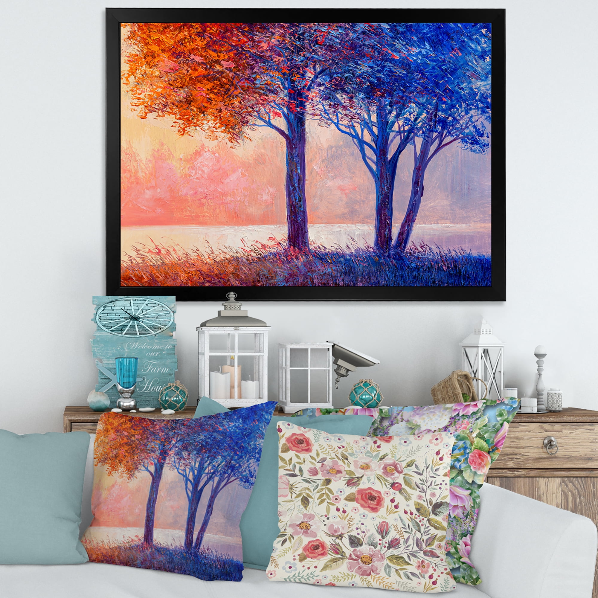 Designart 'Colorful Autumn Forest Trees Along Beautiful River' Lake House Framed Art Print