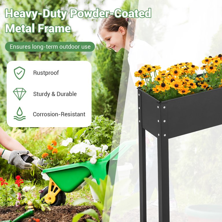 HDPE Raised Garden Bed With Legs - Rot-Proof, With Drainage Holes, 300 Lb Capacity For Patio & Balcony (Navy)