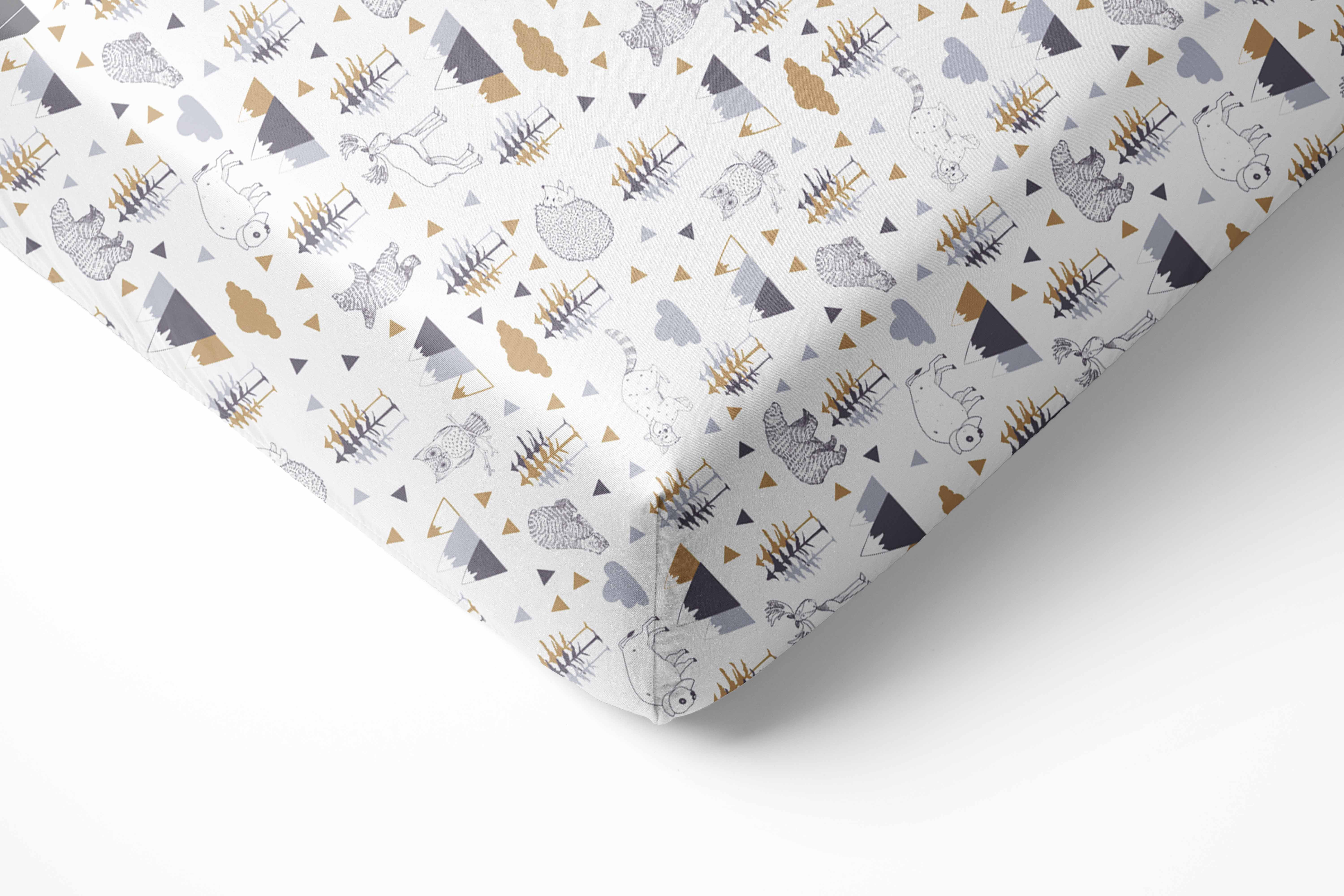 Bacati - Woodlands Grey/Beige Printed Crib Fitted Sheet