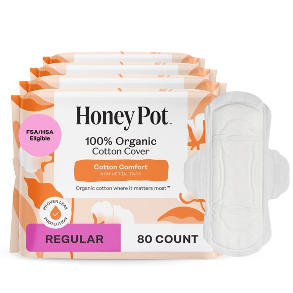 Almohadillas sanitarias The Honey Pot Company, no herbales, regulares, 80 unidades