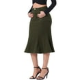 thumbnail image 4 of Faldas de mujer INSPIRE CHIC, falda midi de mezclilla de cintura alta con cola de pez, talla XS, verde ejército, 4 of 5