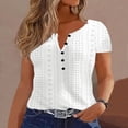 thumbnail image 1 of Puntoco Blusa informal de moda para mujer, con cuello en V, manga corta, color liso, ahuecada y botones, 1 of 8