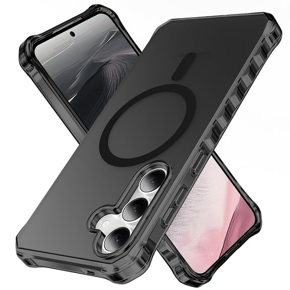 Magnetic Case for Samsung Galaxy S24 Plus - Compatible with Mag-Safe & Magnetic Car Phone Mount, Wave Edge Non-Slip Thin Phone Case Frosted Protective Cover for Samsung Galaxy S24 Plus, Black