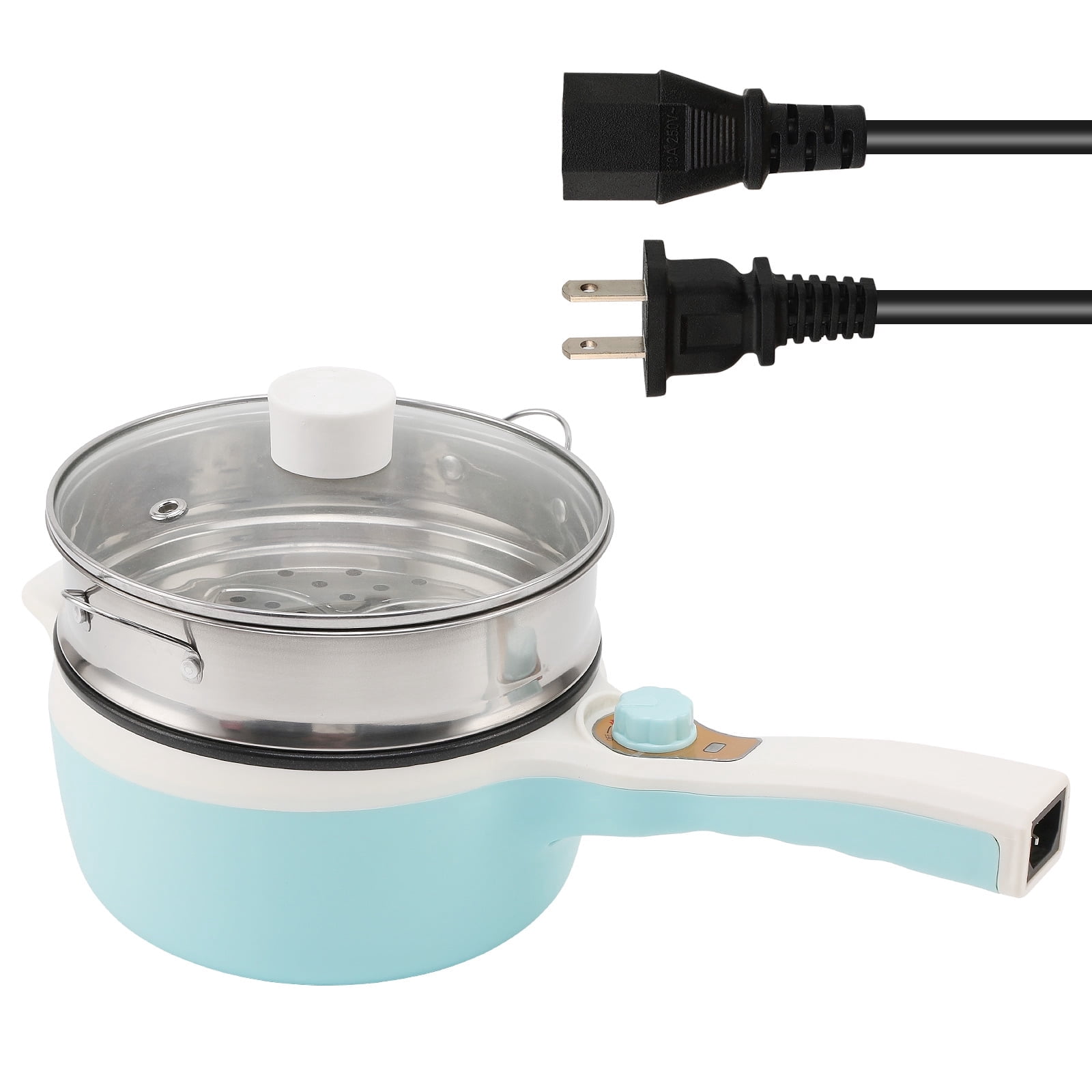 DICEEVIL 1.8L Electric Hot Pot with Steamer, Non-Stick Ramen Cooker Portable Mini Hot Pot with Dual Power Control for Pasta, Dumplings, Soup, Steak, (Rotary Switch) Blue