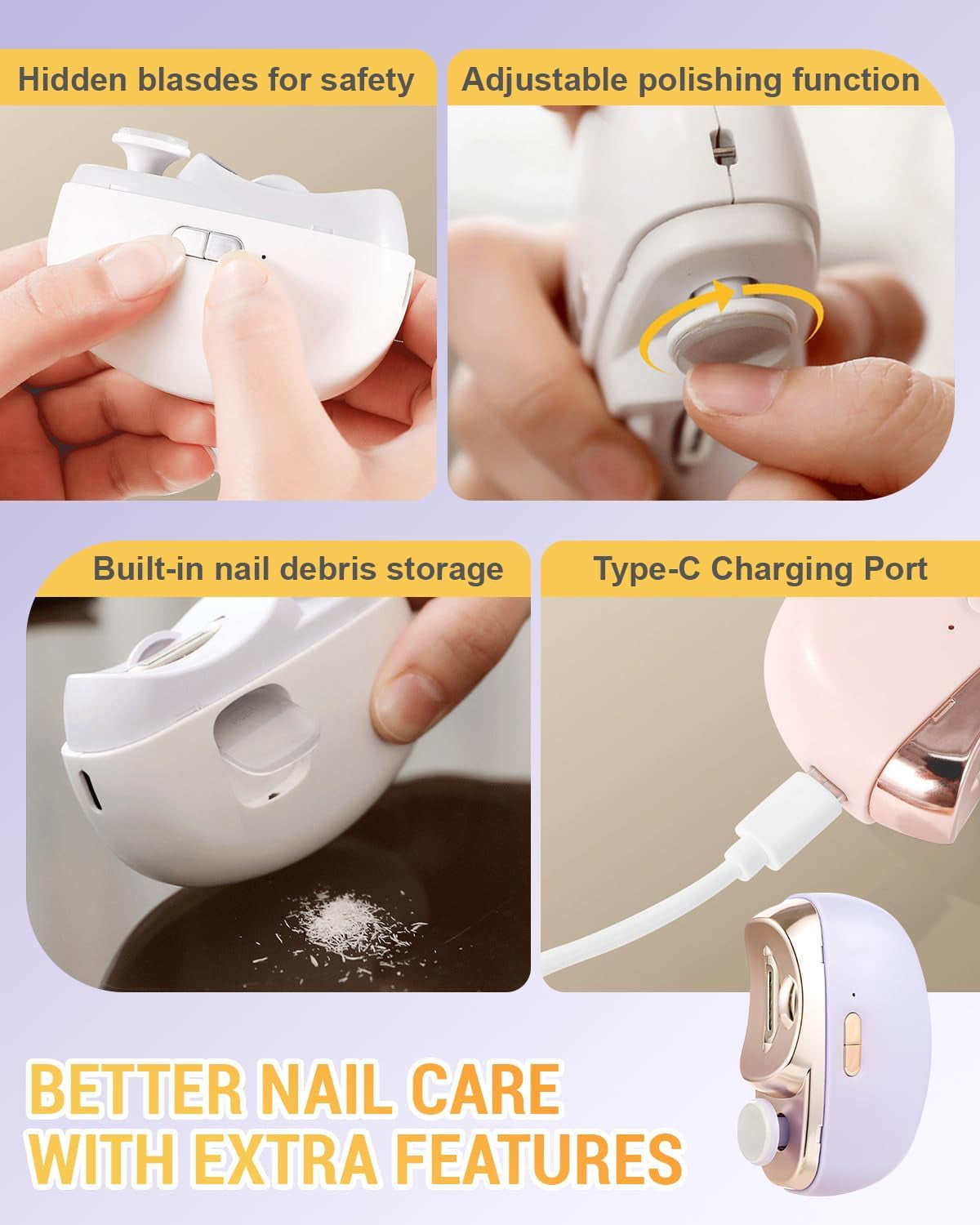 2 in 1 Electric Nail Clippers, 2026 New Electric Polishing Automatic Nail Clippers for Fingers and Toes with 2 Adjustable Speeds, Electric Nail Trimmer for Senior Adults