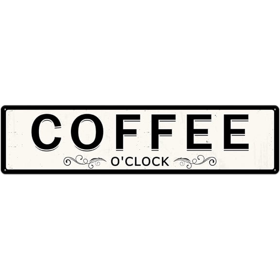 Coffee O'Clock Metal Sign Decoration Home Kitchen Farmhouse Coffee Station Wall Decor Coffee Bar Funny Inspirational Poster Wall Art Decorative Plaque Coffee Lover Gift 4"x16"