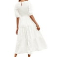 thumbnail image 3 of Mujeres Verano Midi A-Longitud Vestido Floral Manga Corta O-Cuello Alto Vestido de Encaje Cintura Encaje Flowy Novia Playa Fiesta Vestido Midi Nituyy Women's mid-length summer A-line floral-trimmed dress, 3 of 5