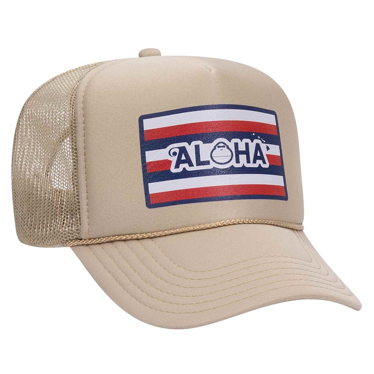 Ottocap Polyester Foam Front Trucker Hat - High Crown 5-Panel With Mesh Back, Adjustable Snap (Khaki)