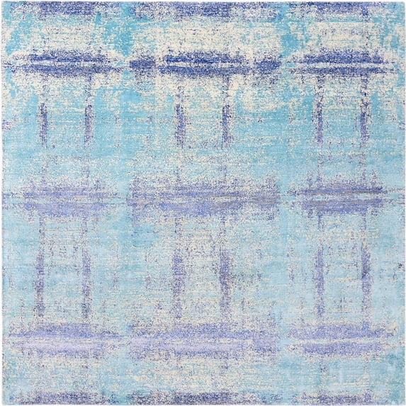 Ahgly Company Indoor Square Mid-Century Modern Coral Blue Oriental Area Rugs, 5' Square