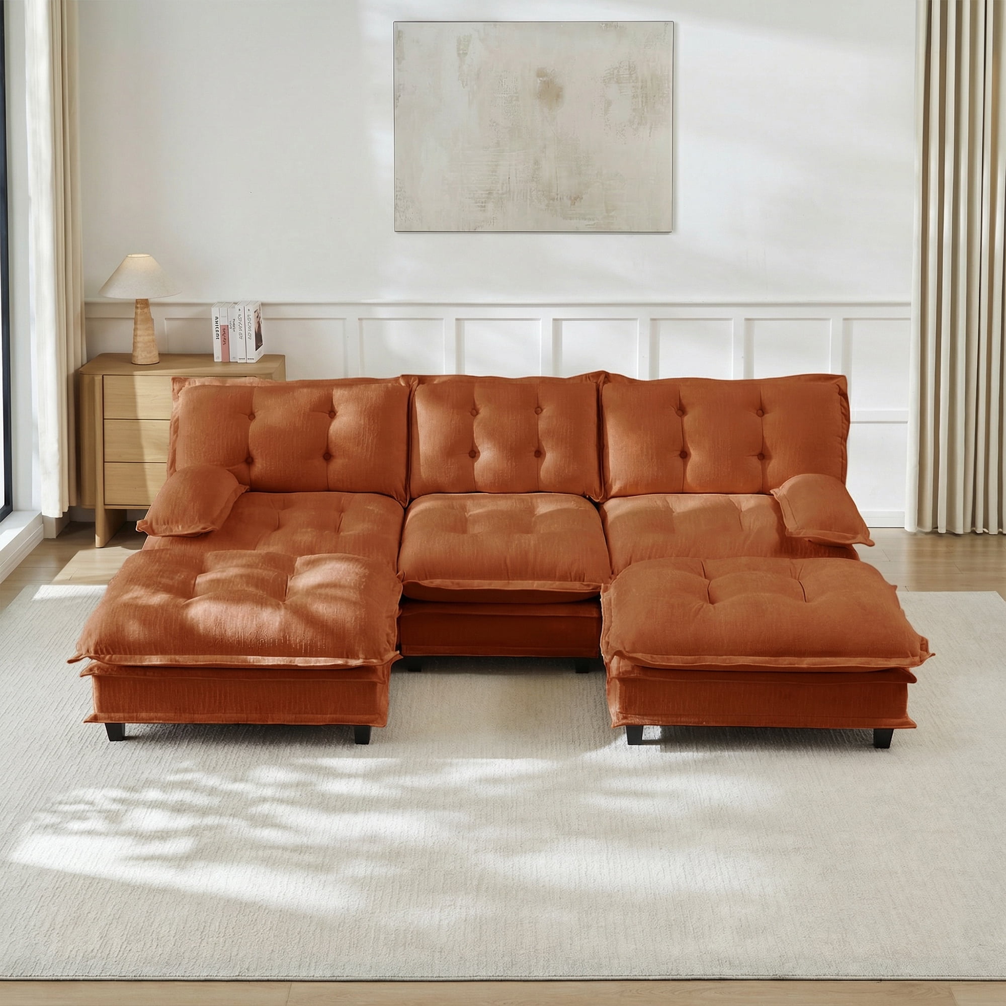 AISWORD 107" U-Shaped Modular Sectional Cloud Sofa with 2 Ottomans, Chenille Fabric Deep Seat Couch with Lattice Decored Cushions