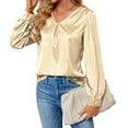 thumbnail image 4 of ATOYSOY Women's V Neck Button Sweatshirts Loose Basic Tops Elegant Solid Color Pullover Spring Workout Fashion Casual Blouse Satin Long Sleeve Shirts Winter Beige XXL, 4 of 6